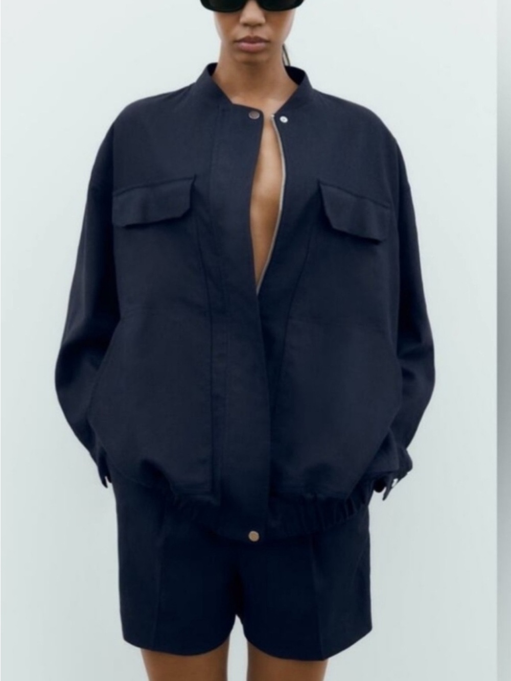 Zara Navy Oversized Bomber Jacket